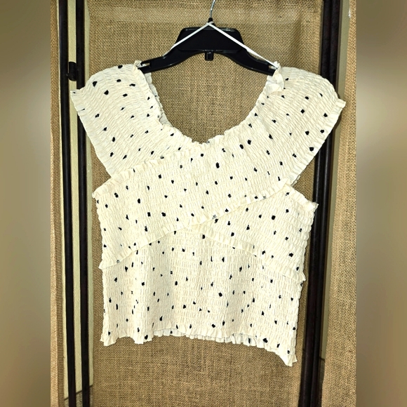 MELLODAY Tops - EUC Women's Melloday Pale Pink Black Dot Ruched Top Size XL